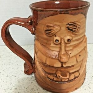 Vintage Pottery Mug Big Mouth Face Coffee Cup Stoneware Art Pottery Lauren Japan